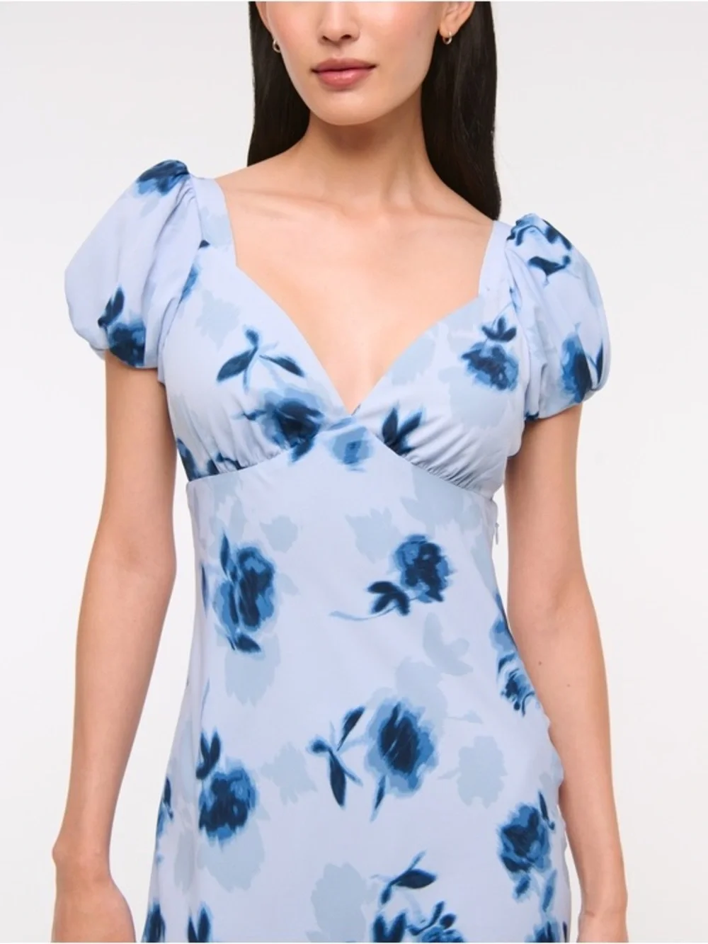 Abercrombie & Fitch blue Puff Sleeve Maxi Dress with floral print